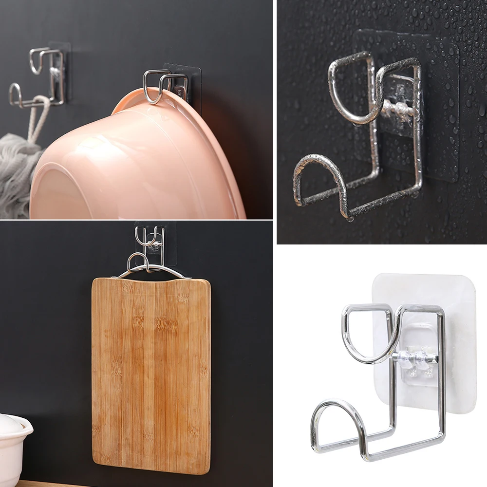

New Wall Mounted Strong Adhesive Stainless Steel Hook Door Sticky Hanger Holder Wall Hook Wash Basin Holder Kitchen Bathroom