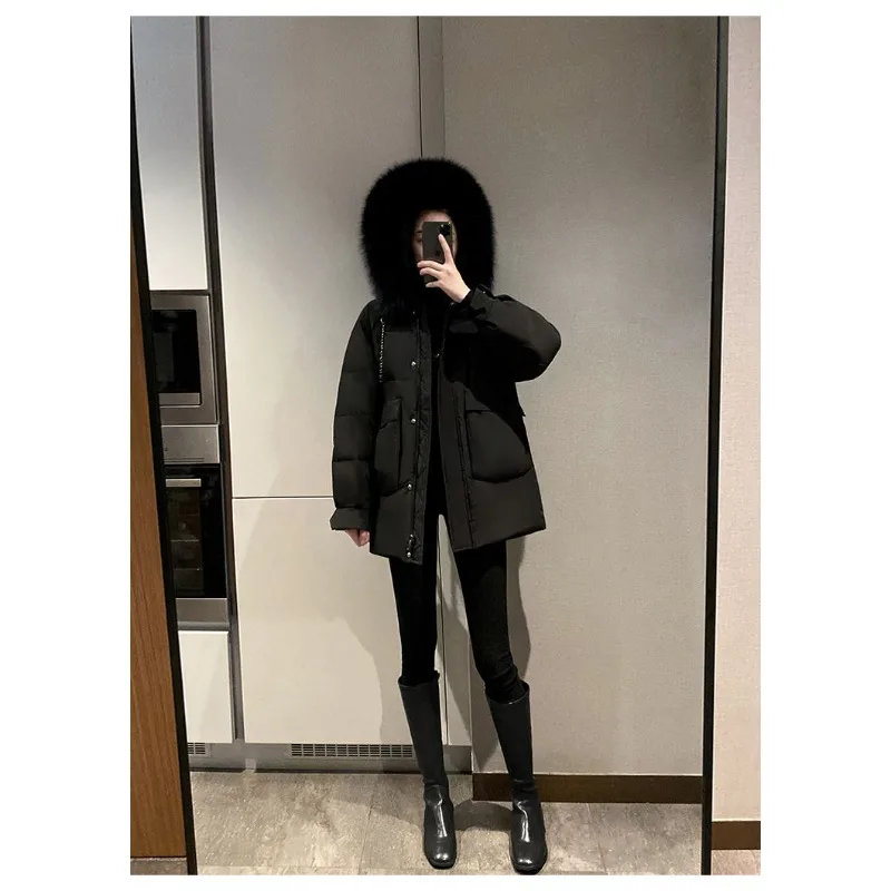 2023 New Women Down Jacket Winter Coat Female Warm Thick Parkas Fashion Short Size Outwear Artificial Fur Collar Hooded Overcoat