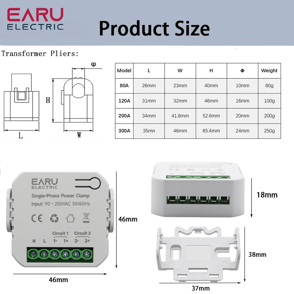 De Energia 80-300A AC110V 220V com Braçadeira