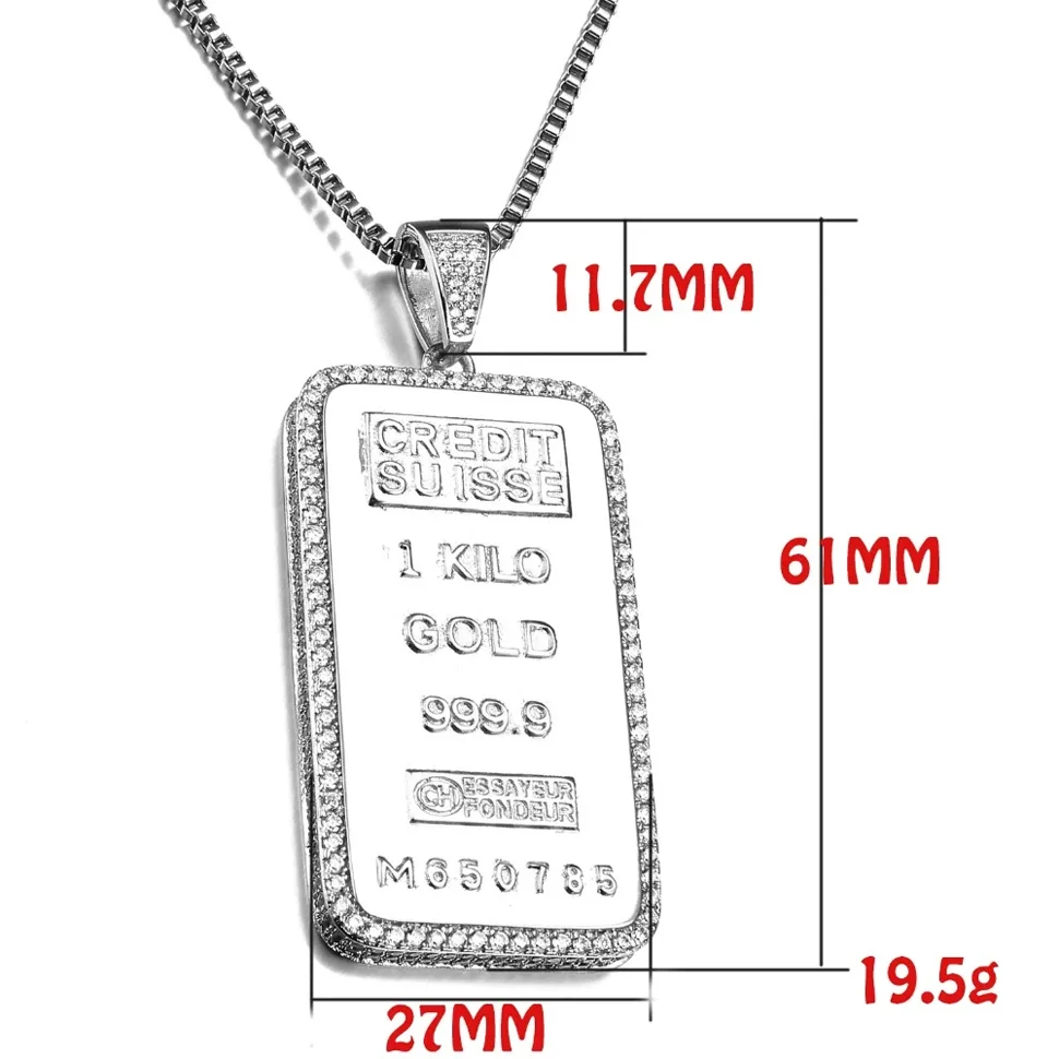 VANAXIN RectangleCoin Credit Suisse Bullion Bar Ingot Badge Pendants Necklace For Men Plated GoldHip Hop Brass Jewelry 4