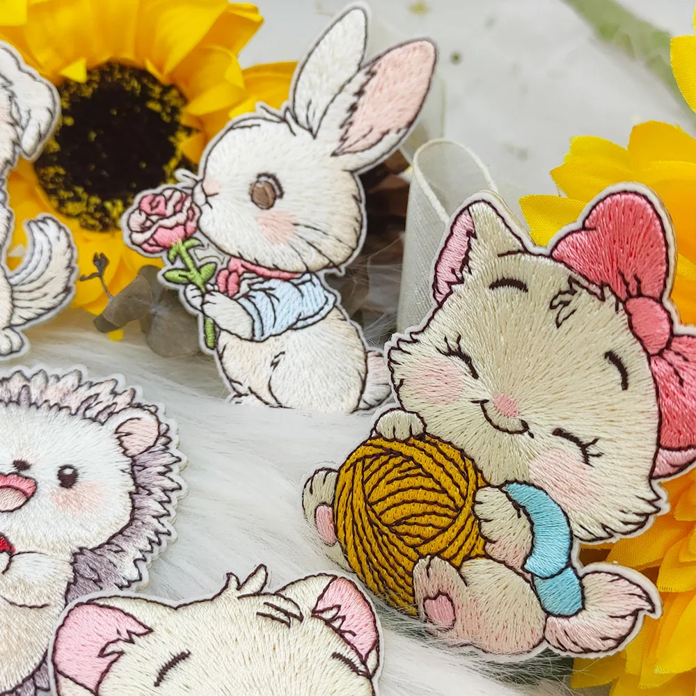 Nette Cartoon Katze Hund Igel Kaninchen Patches Für Kleidung Kinder Selbst-klebe Applique Scratch Patch DIY Handy Fall Tasche – Detail 6