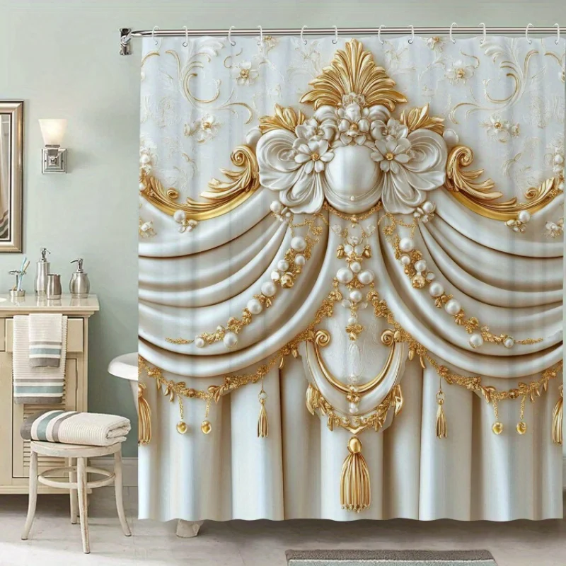 Exquisite Flower Pattern Shower Curtain | Waterproof & Machine Washable, Ideal for Home, Hotel, and Room Decor, One-Piece 6