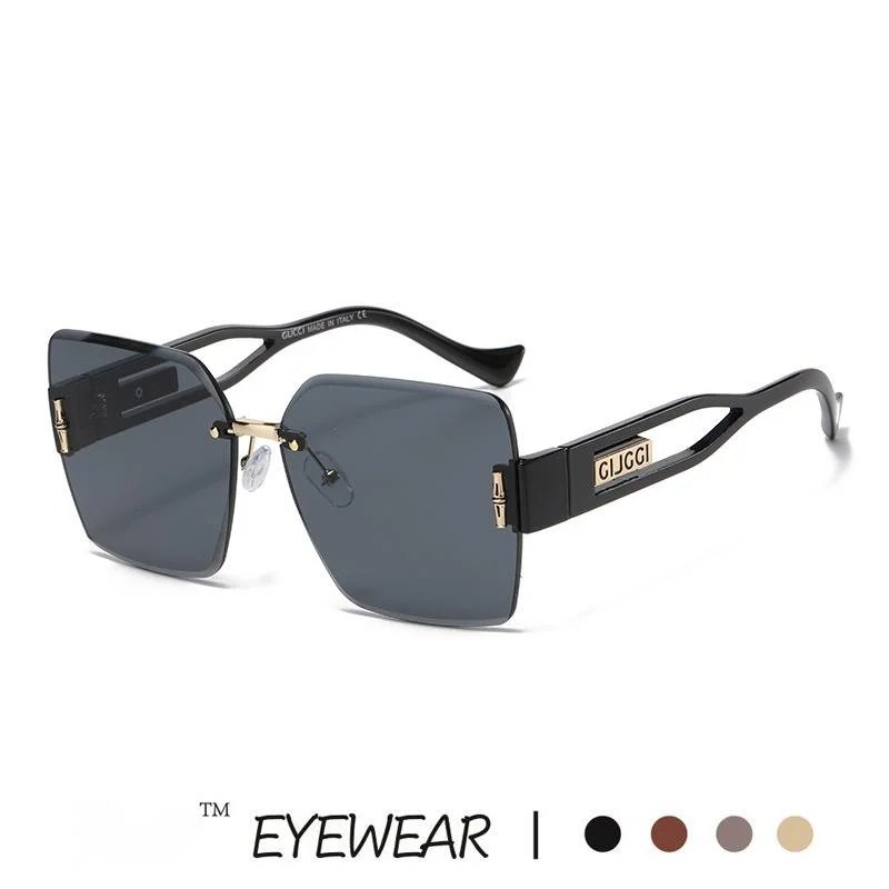 New High-end Women's Korean Version Personalized Frameless Cut Edge Sunglasses Fashion Square Large Frame Plain Glasses_voghion.com