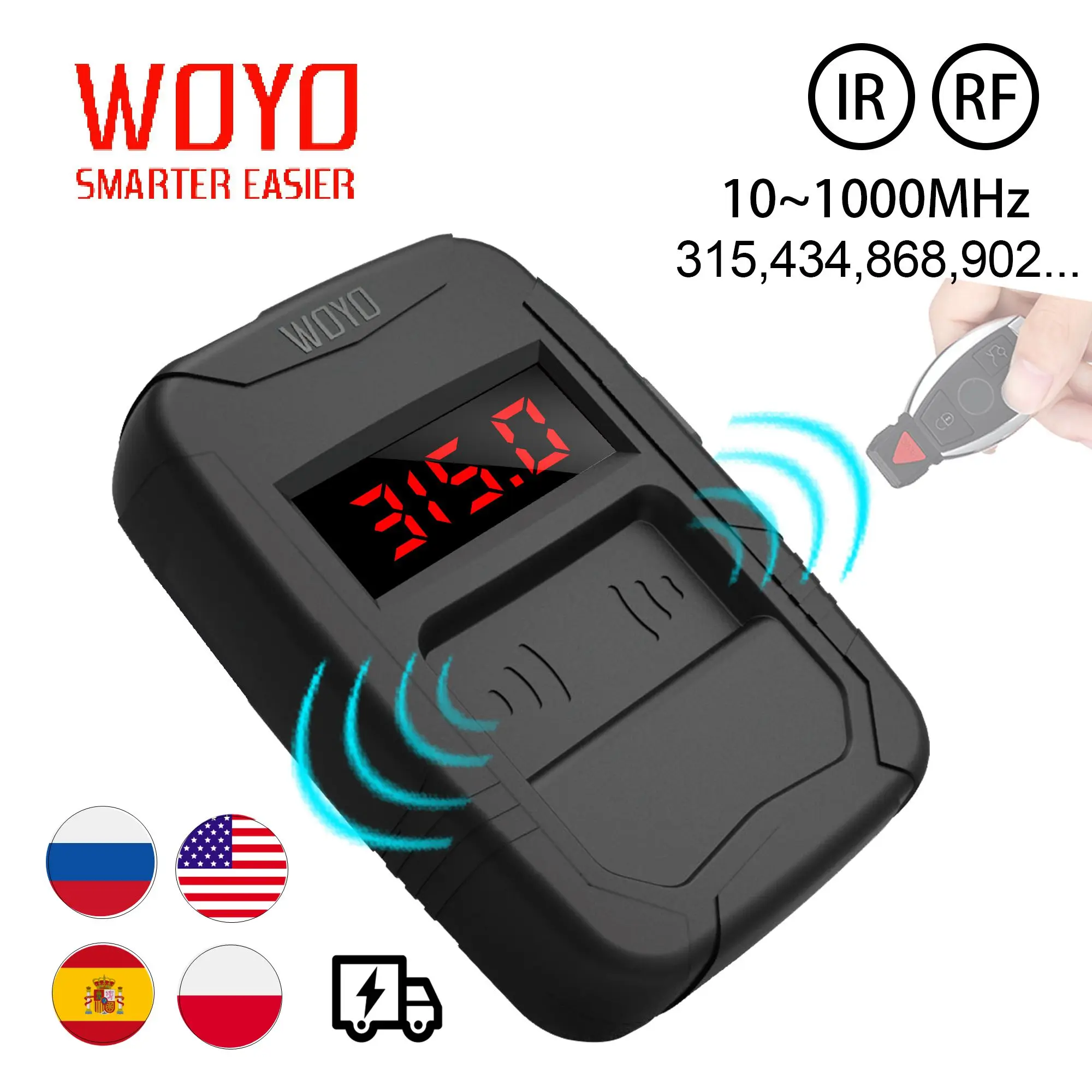 WOYO 10-1000MHZ Remote Control Tester Car Key Frequence Tester For Truck Door Remote IR RF Inspection Tools, 315,434,868,902MHZ