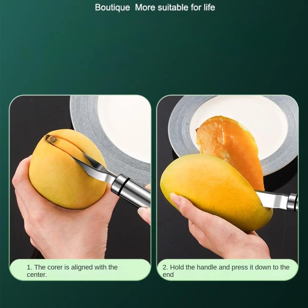 Stainless Steel Mango Corer Scoop Fruit Spoon Multi-functional Cutting and Peeling Slice and Take The Fruit Pulp Tool