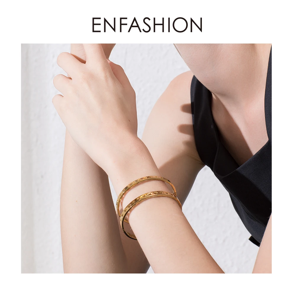 ENFASHION Hollow Stars Bangles & Bracelets For Women Gold Color Stainless Steel Cuff Bracelets Friends Gifts Jewelry BM192011