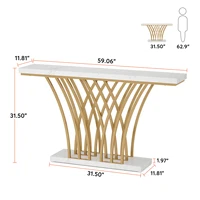 Tribesigns-Table console dorée 59 pouces, table d'entrée moderne avec base métallique en forme de grille pour entrée, couloir, entrée 5