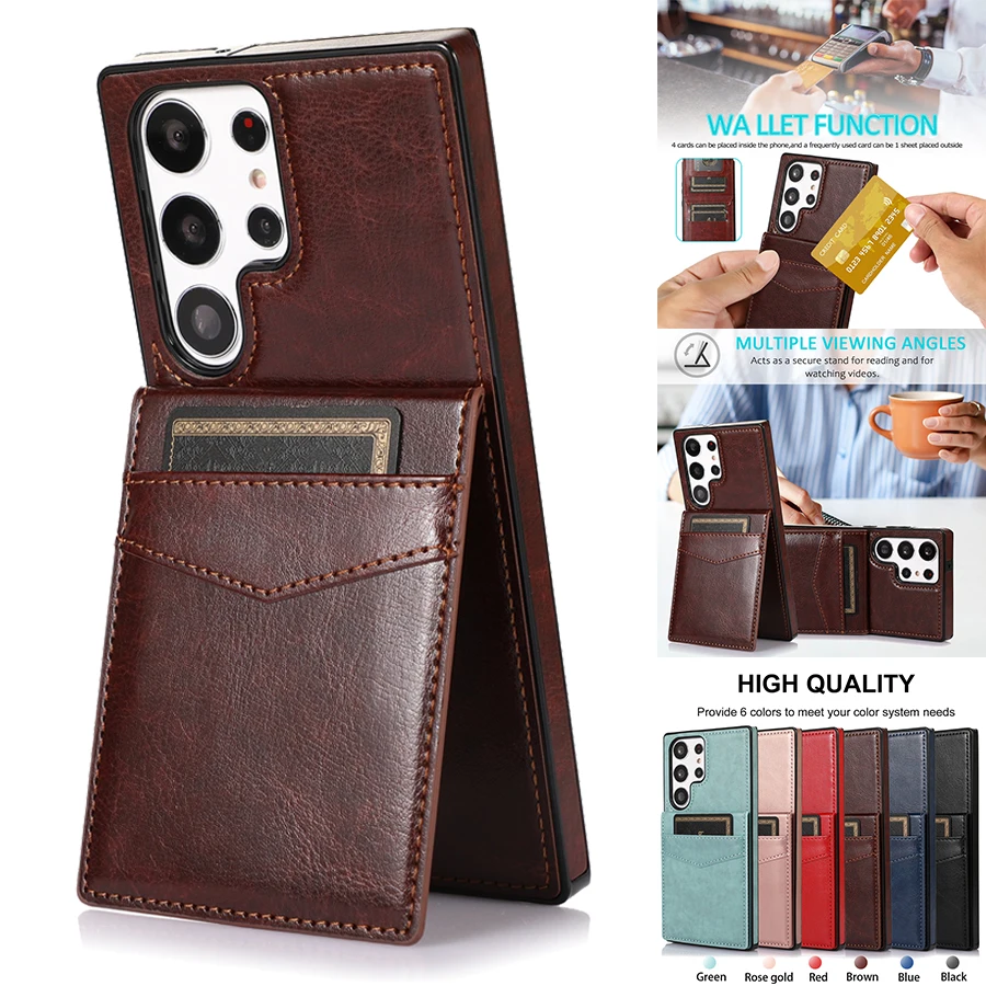 Elegant Solid Color Leather Wallet Case with Card Flip and Bracket