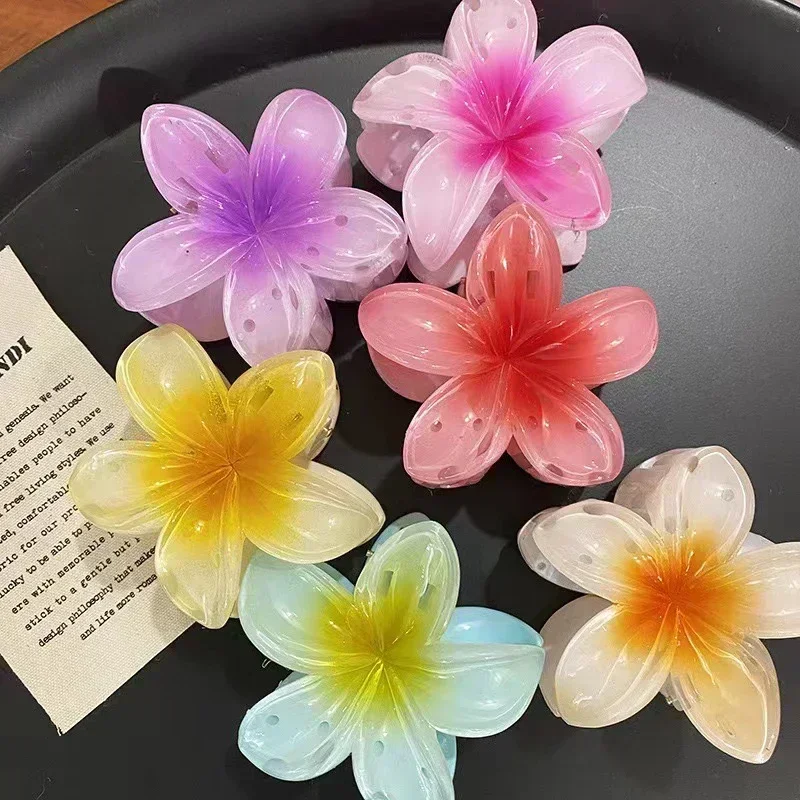 3pcs New 8cm Gradient Flower Hair Accessories Set Beach Style Hairpins Flower Claw Clips Summer Flower Hairpins Hawaiian Style