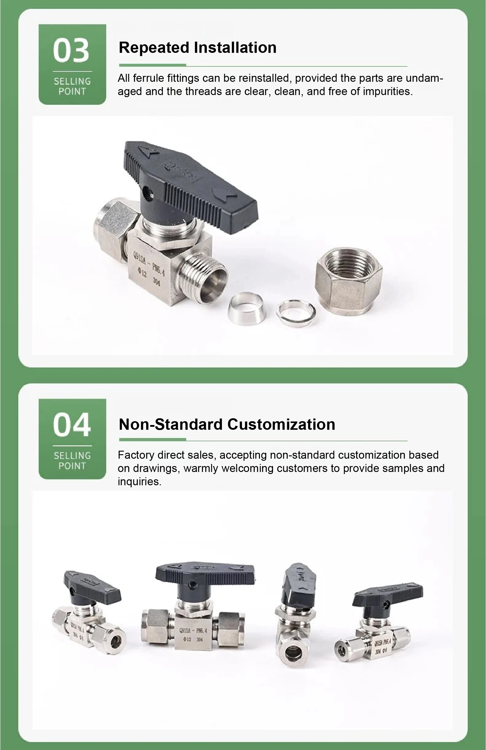 Q91S-304 SS Ferrule Tube Ball Valve ‑ Instrumentation Compression Valve 304/316