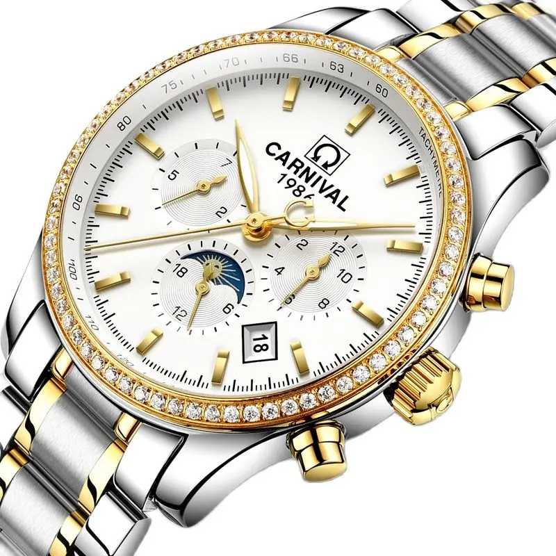 

Switzerland Carnival Brand Luxury Automatic Mechanical Men's Watches Sapphire Moon Phase Luminous Multi-function Clock C8736-3