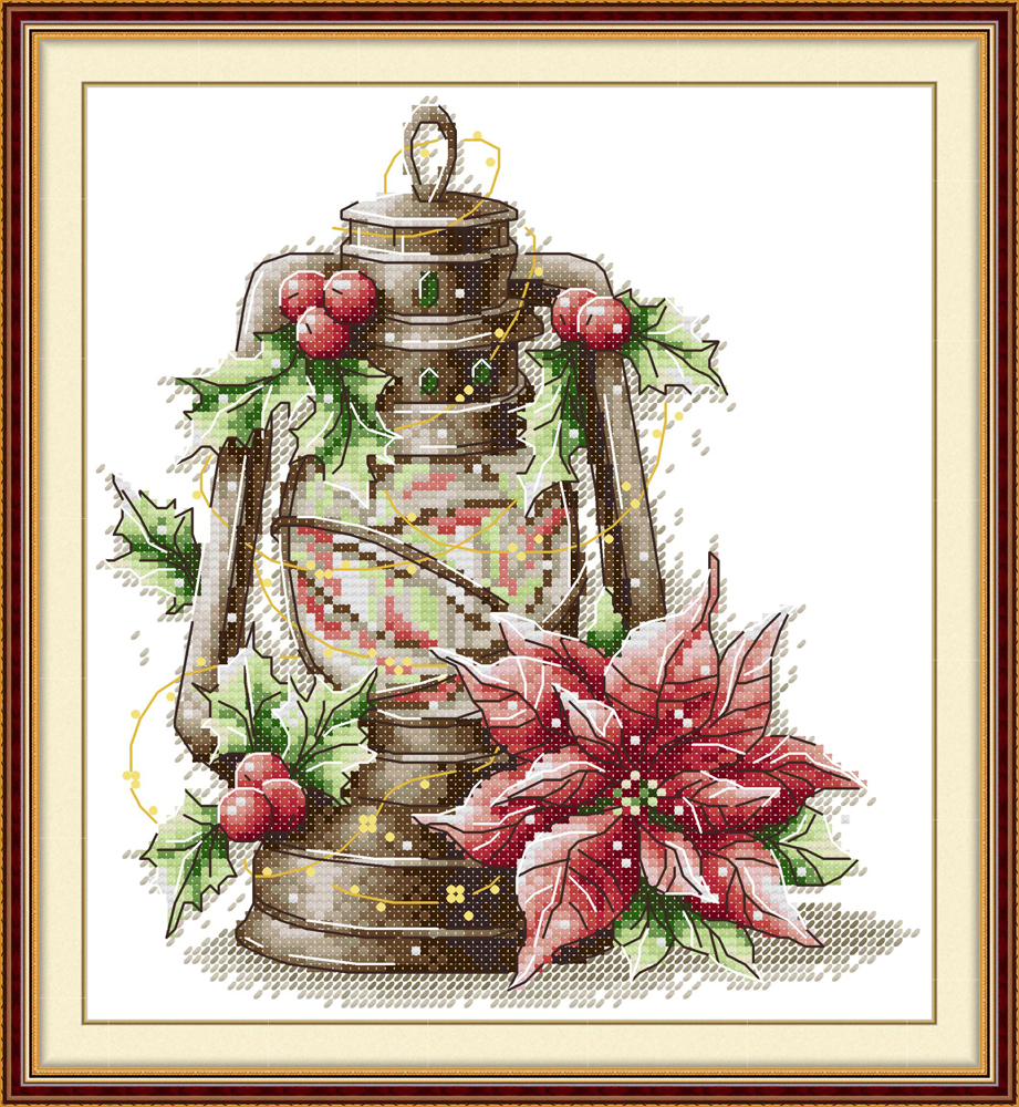 Joy Sunday Pre-printed Cross Stitch Kit  Easy Pattern Aida  Stamped Fabric Embroidery Set-Christmas Tree Lantern