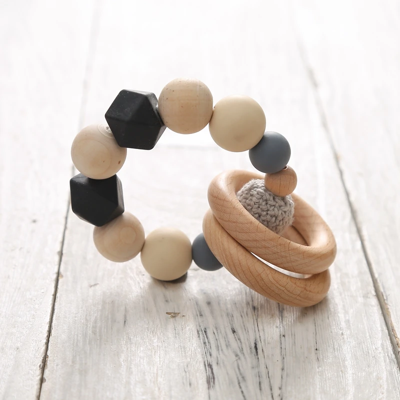 

Baby Rattle Bracelet Teether Toys Wooden Toys Silicone Beads Crochet Beads Teething Christmas Gift Multiple Colour