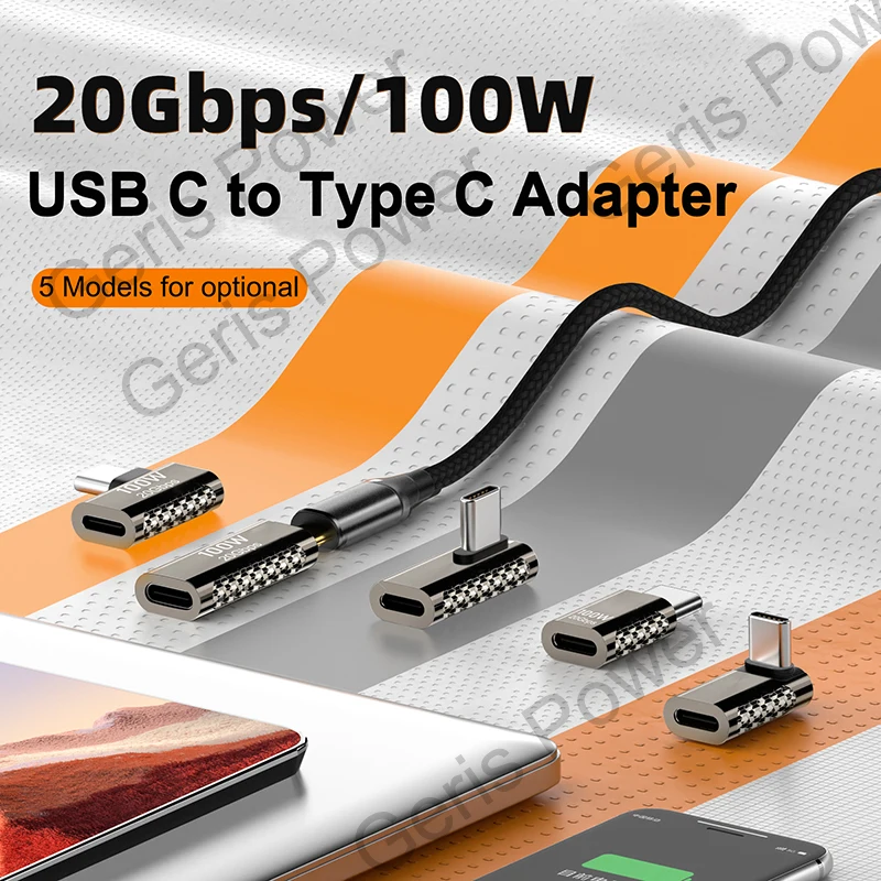 U​SB-C 90 Degree Angle Fast Charging Adapter - 20Gbps USB3.2, 8K Video, 100W Charging