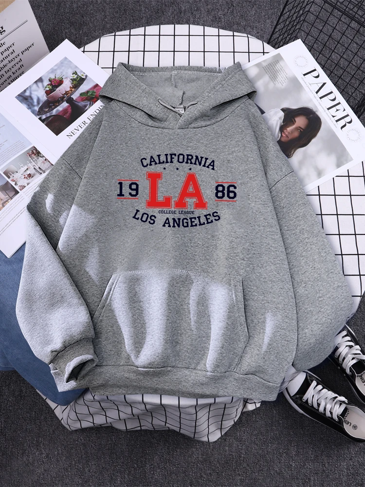 

California 1986 Los Angeles Women Hoodie Creativity Full Sleeve Sportswear Hooded Pocket Sweatshirts Aesthetic Simple Tracksuit