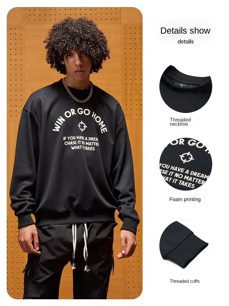 RIGORER Crew Neck Sweater Men's Shooting Suit Sports Printing Waffle Hoodies Pullover Streetwear Oversize