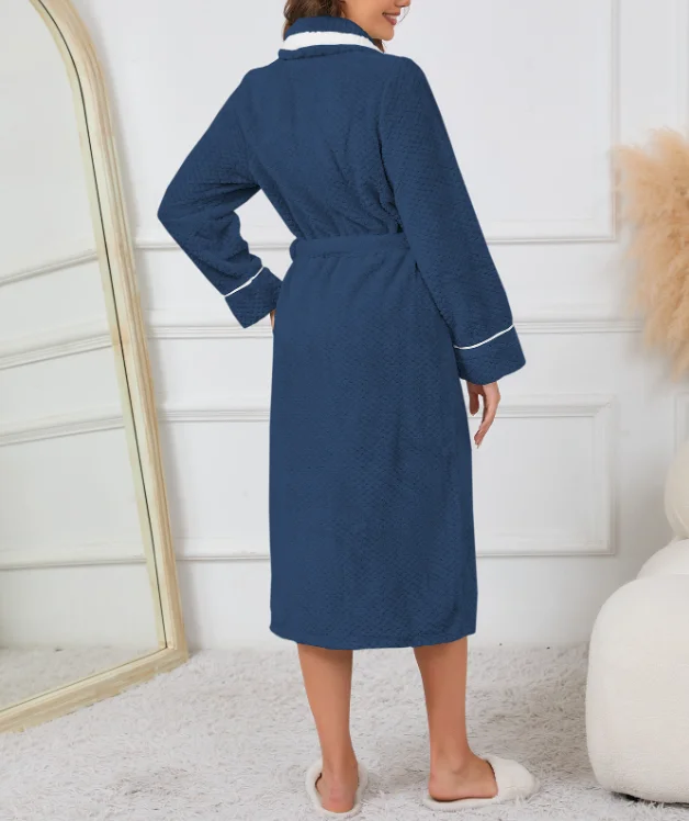 Oversize Casual Home Dress Robe Sleepwear Thick Warm Fleece Bathrobe Gown Nightwear Loose Tied Up Waist Homewear Loungewear
