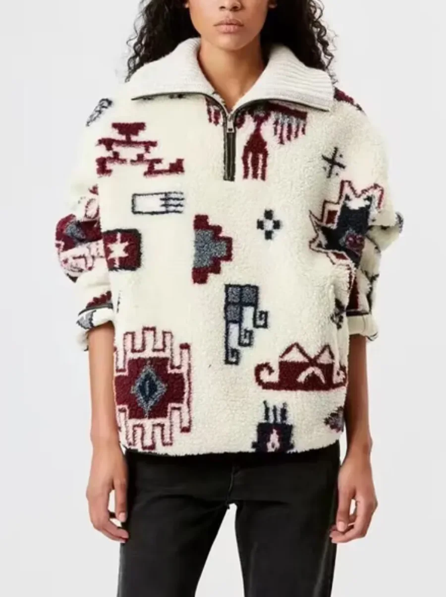 

Women's Sweater Geometric Jacquard Half Zipper Turn Down Collar Long Sleeve Casual Pullover