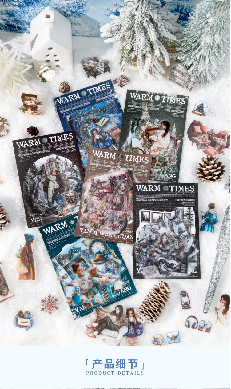 30 Stück/Packung Winterlandschaftsaufkleber für Mädchen, ästhetische Stick-Etiketten, dekoratives Tagebuch, Albummaterial, Scrapbooking-Zubehör – Detail 3