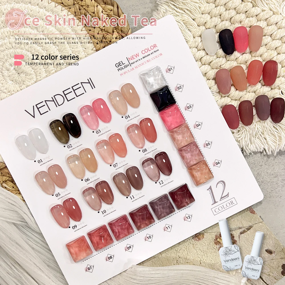 Vendeeni 투명 누드 젤 네일 광택제, UV LED 핑크 젤리 컬러 젤 네일 바니시, 네일 아트 디자인, 12ml