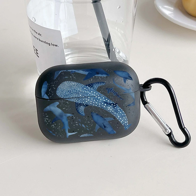 Shockproof Deep Sea Shark Earphone Case with Keychain - TPU Protective Cover