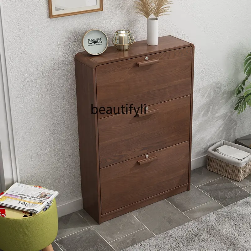 

Solid Wood Doorway Shoe Cabinet 17cm Household Large Capacity Tilting Type Entrance Cabinet Modern Locker High Shoe Cabinet