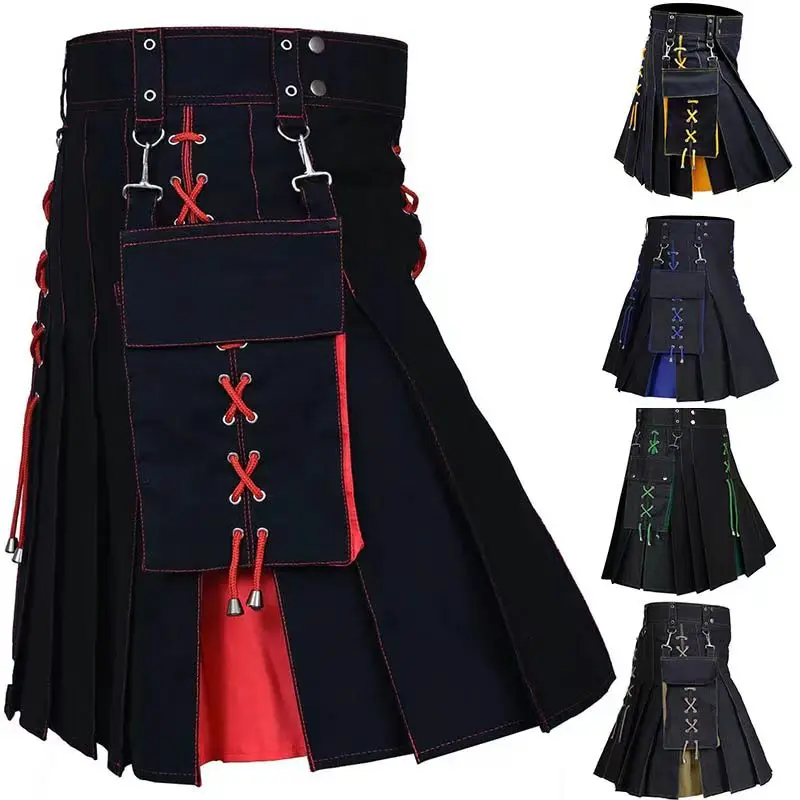 Uomo Tradizionale Kilt Scozzese Scozia Gonna A Pieghe Retrò Pantaloncini Hip Hop Tasca Lunghezza Al Ginocchio Highland Kilt Cosplay Medievale