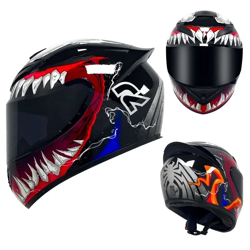 

Hot Sales Venom Fashion Trend Four Season Full Face Helmet Abs Double Lens Modular Flip Up Motorcycle Helmet Black White Lens