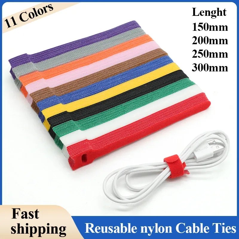 20 - 200pcs Releasable Cable Ties Plastics Nylon Hook Loop Wrap Zip Bundle Fastener Straps Detachable T-type Ties Wire Organizer