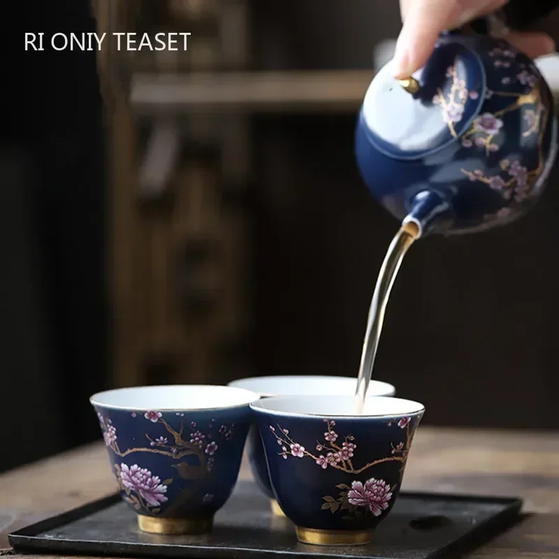 Tea Cup 1 Pc Palace Luxury Ceramic Teacup Hand Painted Flowers Tea Bowl Handmade Tie Guanyin Pu'er Home Porcelain Set 65ml
