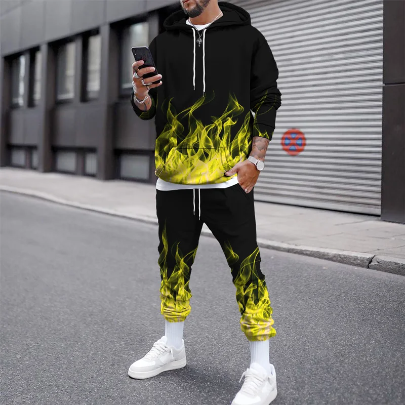 New Color Of Flame 3D Printed Men's Tracksuit Hoodie Pants Set Oversize Street Style Pullover/Trousers/Suits Mens Clothes yiciya jeans oversize ombre frayed wide leg pants spring street spice high waist jean fashion loose drawstring straight trousers