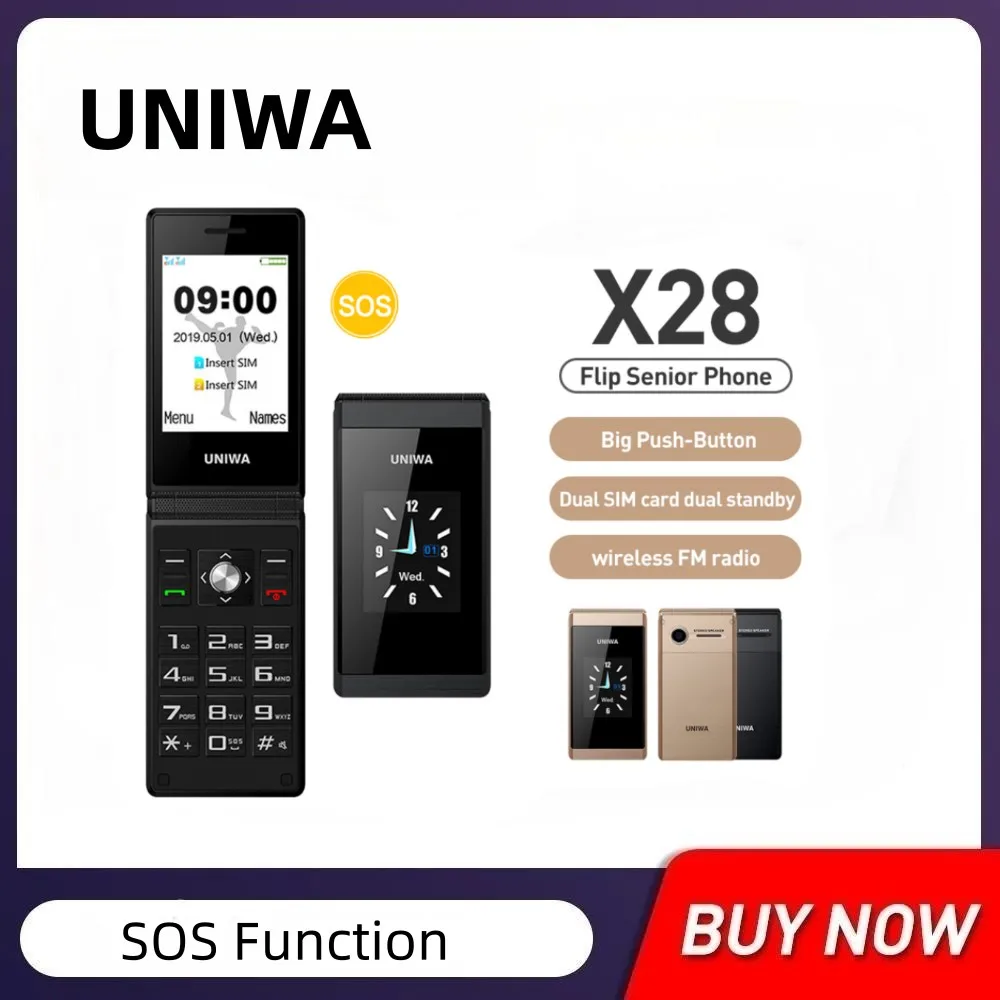 UNIWA  X28 10CP Flip Mobile Senior Phone 1200mAh GSM Big Push-Button Dual SIM FM Russian Hebrew Keyboard Handwriting SOS Phone uniwa v808g mobile phone russian keyboard 3g wcdma strong torch senior cellphone elderly old man big sos push button phone