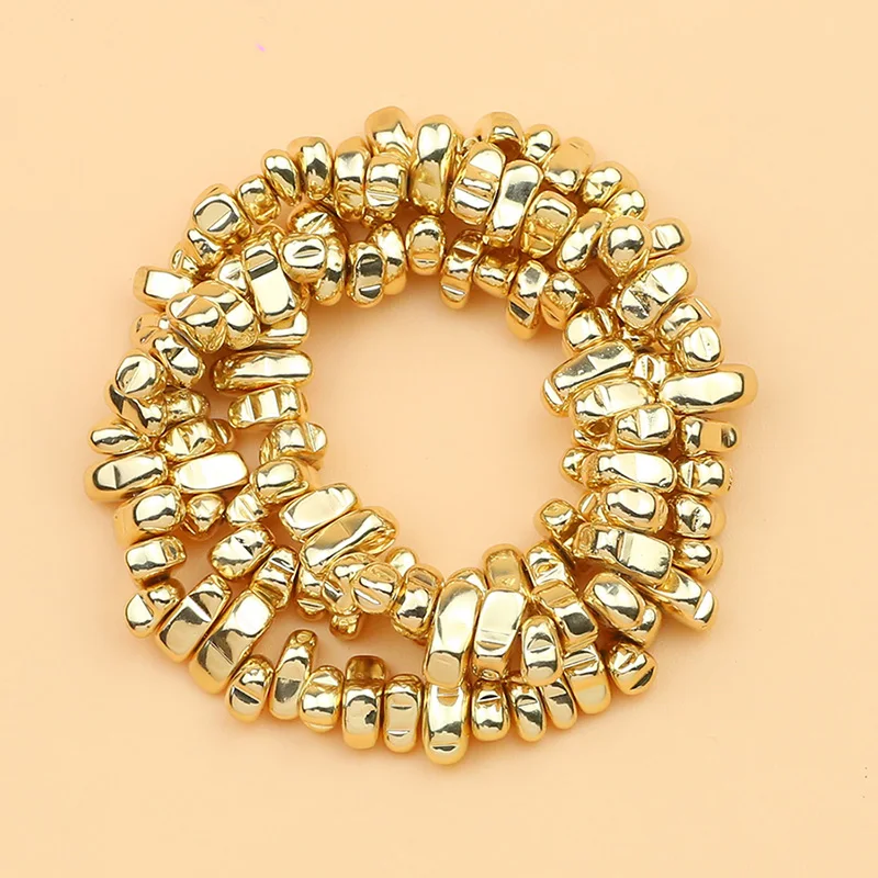 Gold-Toned Hematite Irregular Gravel Natural Stone Beads, 15'' Loose Spacer Beads for DIY Jewelry and Bracelet Making
