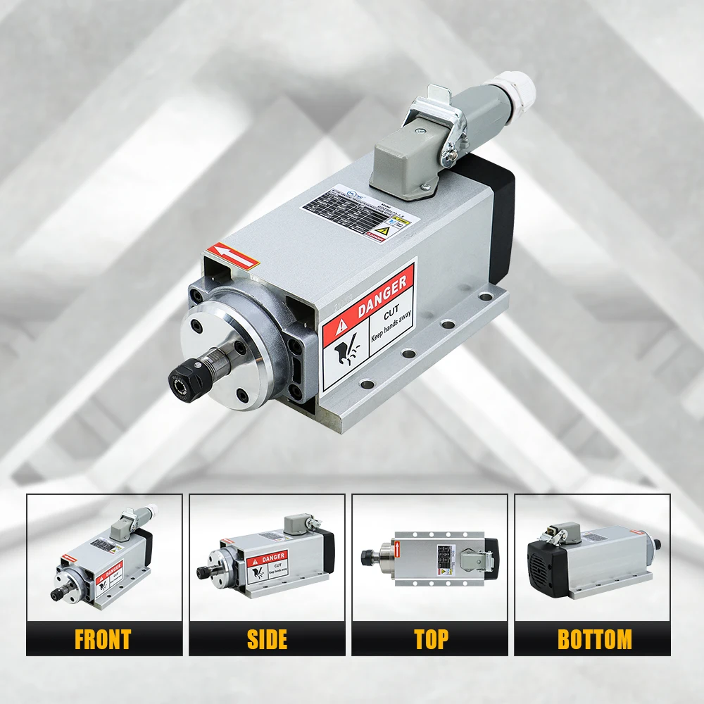 Huajiang Kit Broche CNC 2,2 KW Refroidie Par Air - Moteur Carré + VFD 220V + 13 Pinces ER20 + Forets + Câbles - Pour Défonceuse à Bois