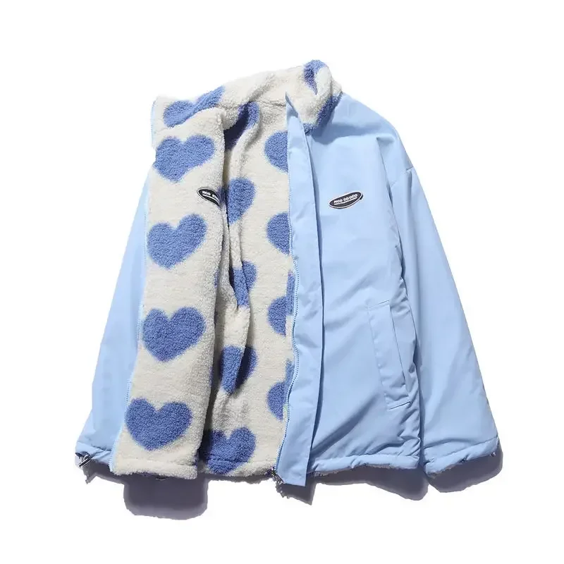 2022 autumn and winter new love lambswool cotton-padded jacket double-sided collar jacket couple loose jacket warm Y2K 3