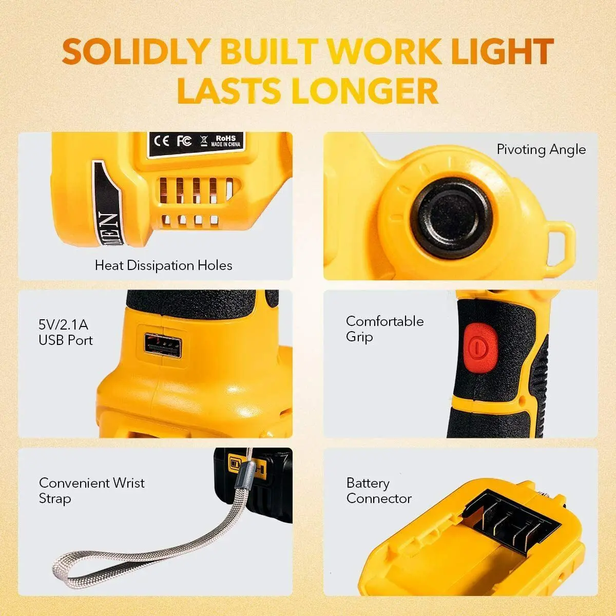 1120LM LED Work Light Flashlight 12W Spotlight For DeWalt 20V MAX Li-Ion Battery
