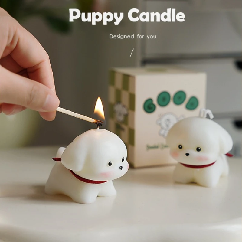 White Dog Shaped Scented Candle Paraffin Wax Home Decor Gift