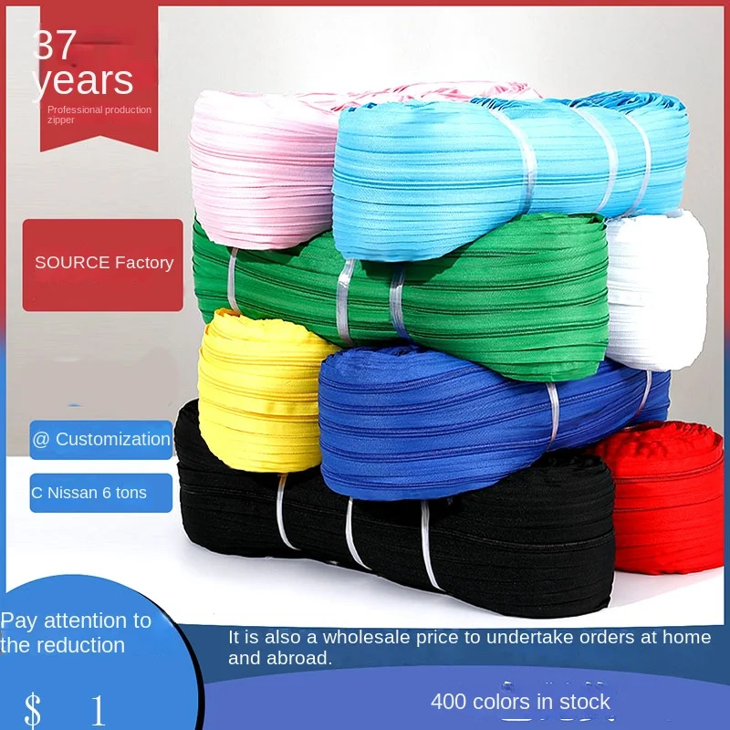 Sewing Nylon Coil Roll with Slider Pull Zippers, DIY Sewing Clothing Bag, Garment Accessories, 5 #, 20m, Wholesale