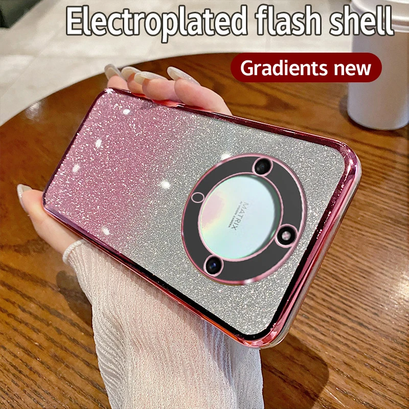 Shiny Glitter Silicone Back Cover with Plated Camera Lens Protection