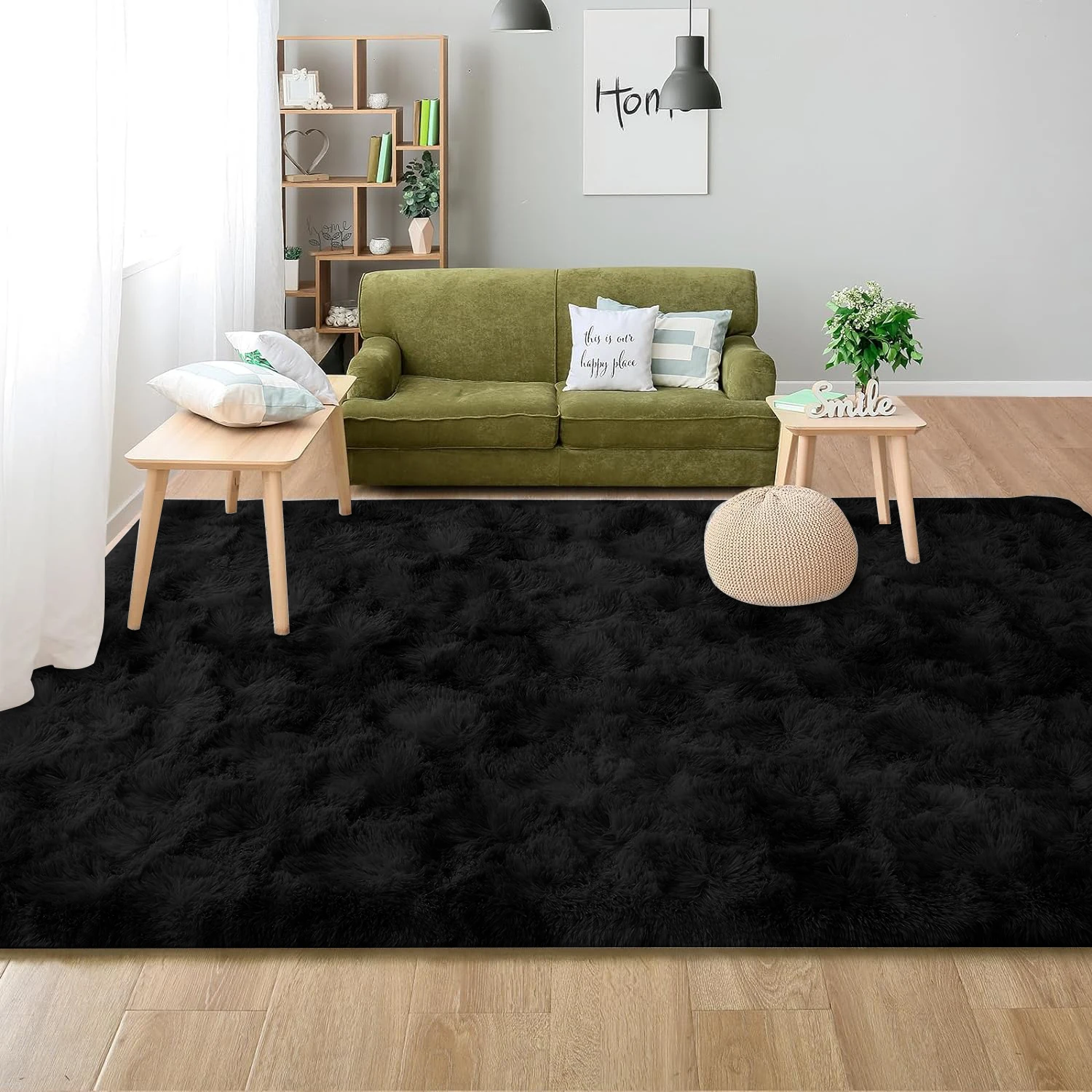 Tie Dyed Dark Gray Carpet Shaggy Rug view 10