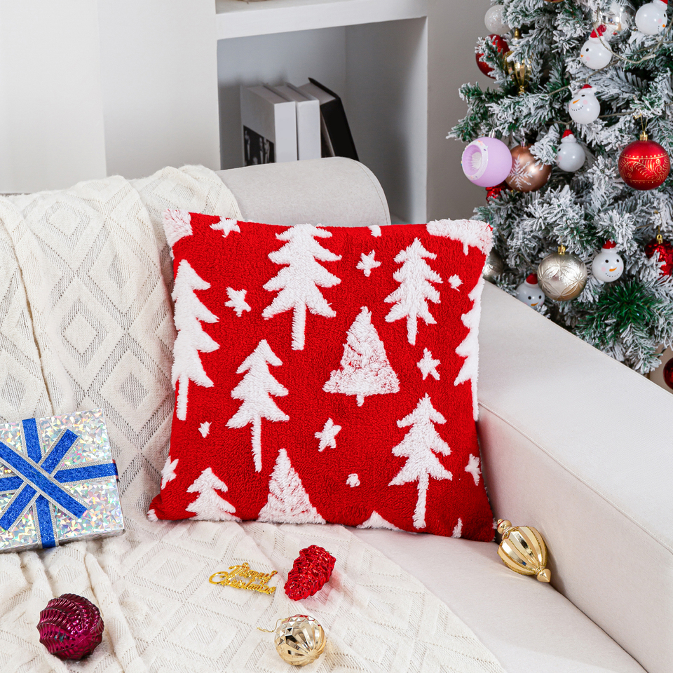 Funda de almohada de felpa de Navidad, árbol de Navidad, Reno, copo de nieve, suave y cómoda, sin núcleo de almohada, 1 unidad