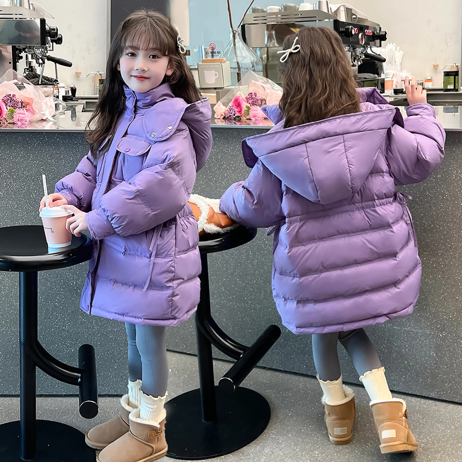 여아용 후드 다운 재킷, 따뜻한 어린이 패딩 코트, 두꺼운 패션, 두꺼운 면 파카, 10 대 아동용 겉옷, 겨울