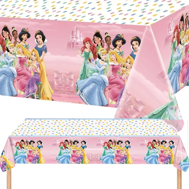 Décorations de nappe princesse Disney pour filles, Blanche-Neige, Cendrillon, fournitures de fête, couverture de table princesse, ensemble de vaisselle britannique, fête préChristophe 1