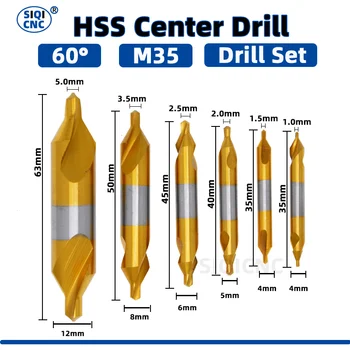 6Pcs Ti-Coated Center Drill Bit Set – 60° Countersink Combined Center Drills W6542 M35 HSS Lathe Tools for Metal Machining 1