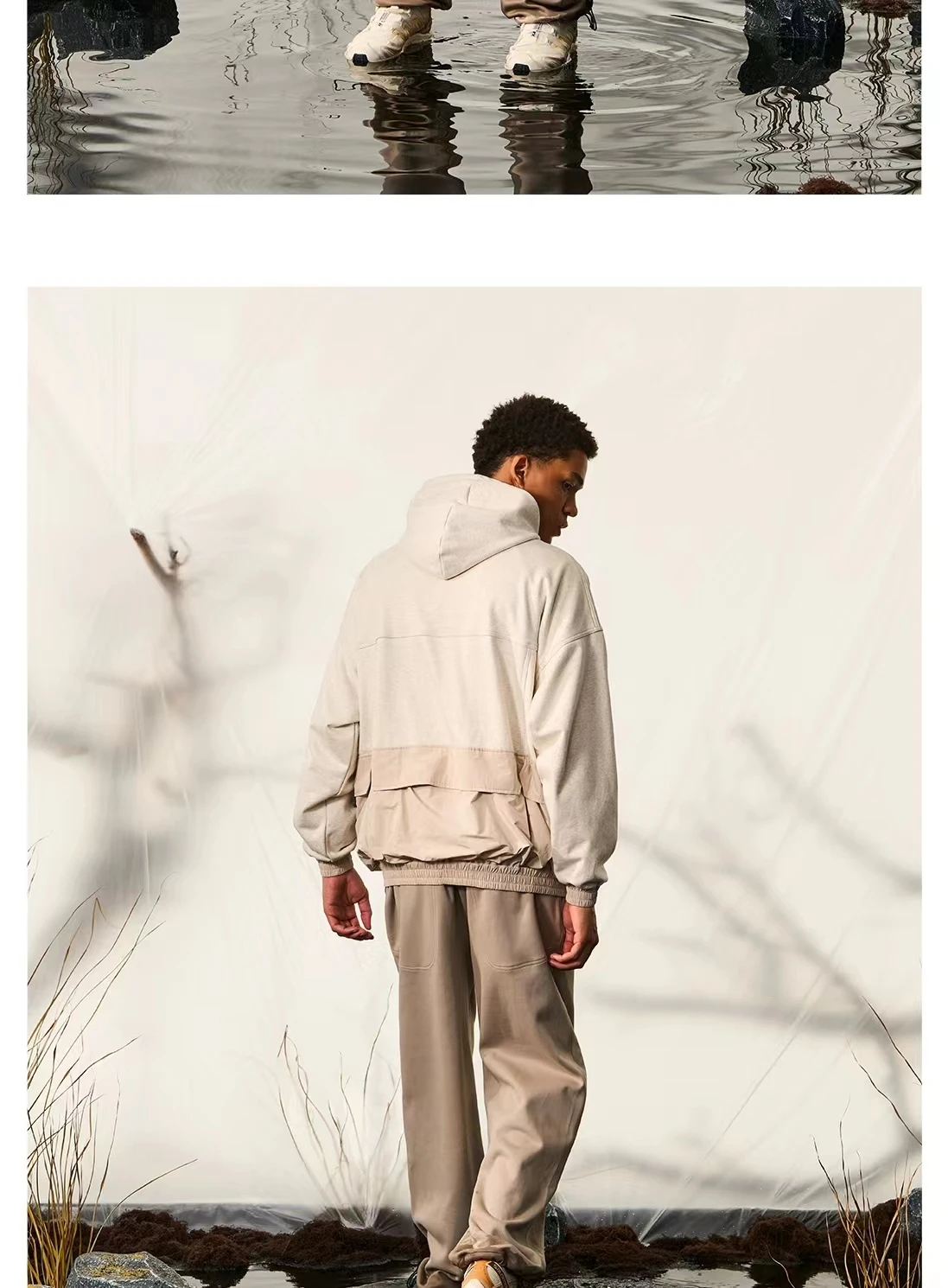 Halcyon 23aw Mountain outdoor cotton hoodie splice material colour cargo pockets d ring gorpcore