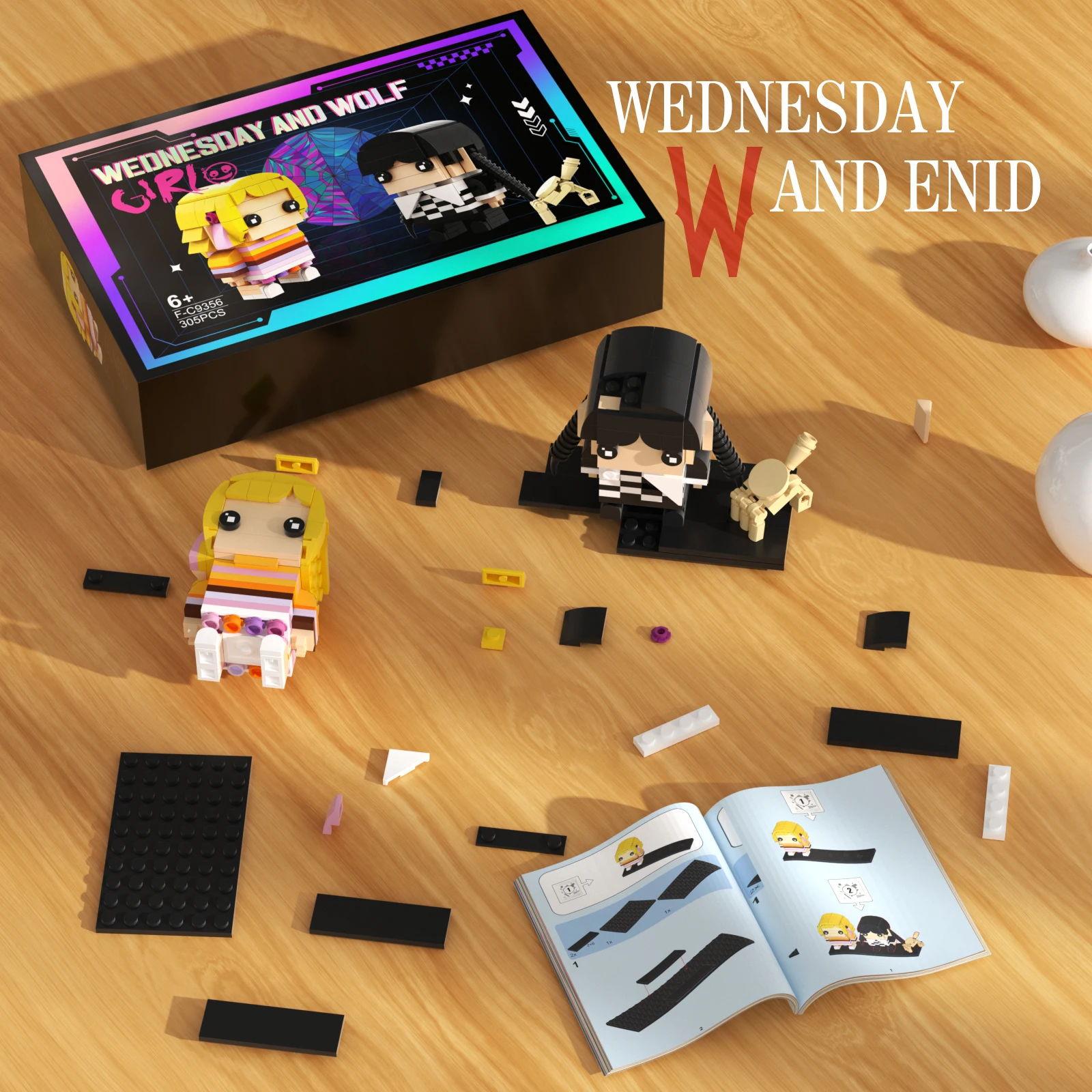 MOC Wednesday & Enid Brickheadz Building Blocks Set 2-in-1 Movie Roles Figuresed Thing Toys for Children\'s Halloween Gifts