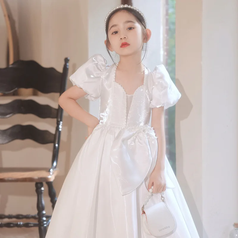 2023 Teenmiro Bridesmaid Dress For Teenage Girls Kids Luxury White Maxi