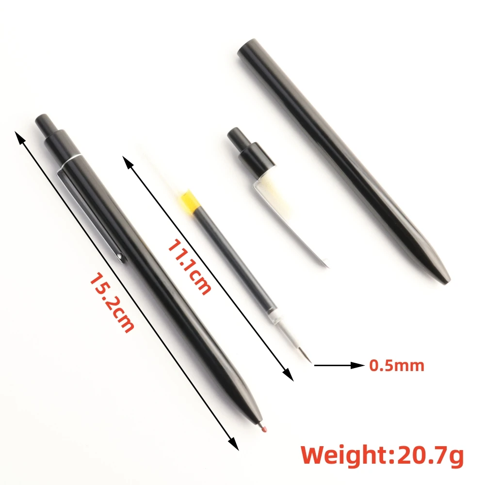 Stainless Steel Metal Retractable Gel Pens 0.5mm Fine Point Black ink Ballpoint Signature Pen with Replaceable Blue Refills 2