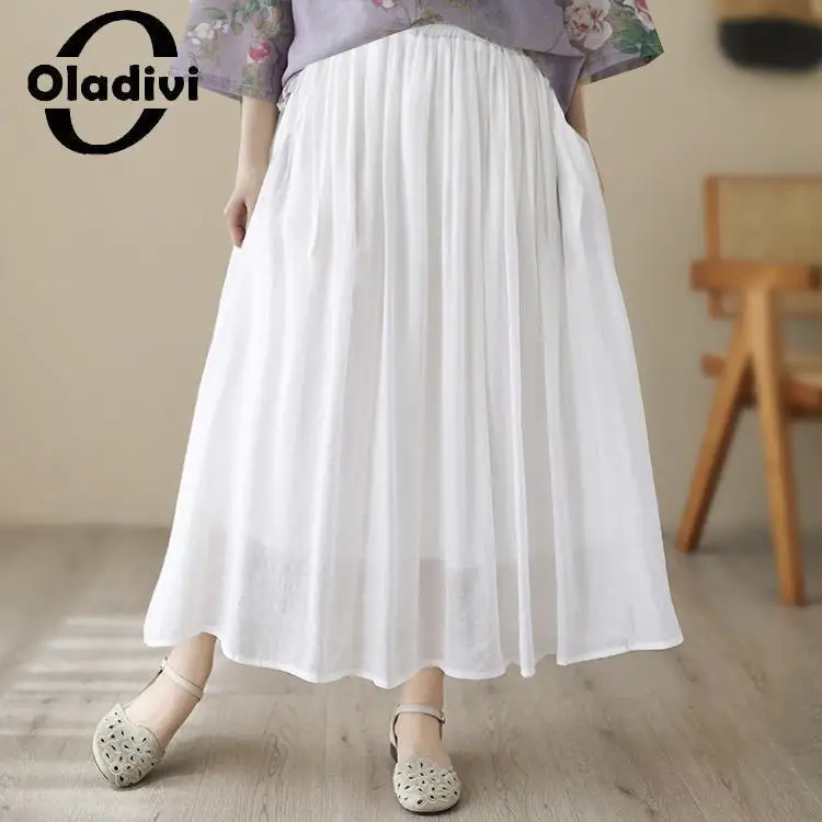 

Юбка Oladivi Женская трапециевидная, однотонная белая Повседневная, в винтажном стиле, большие размеры, модель 2023, лето 5016