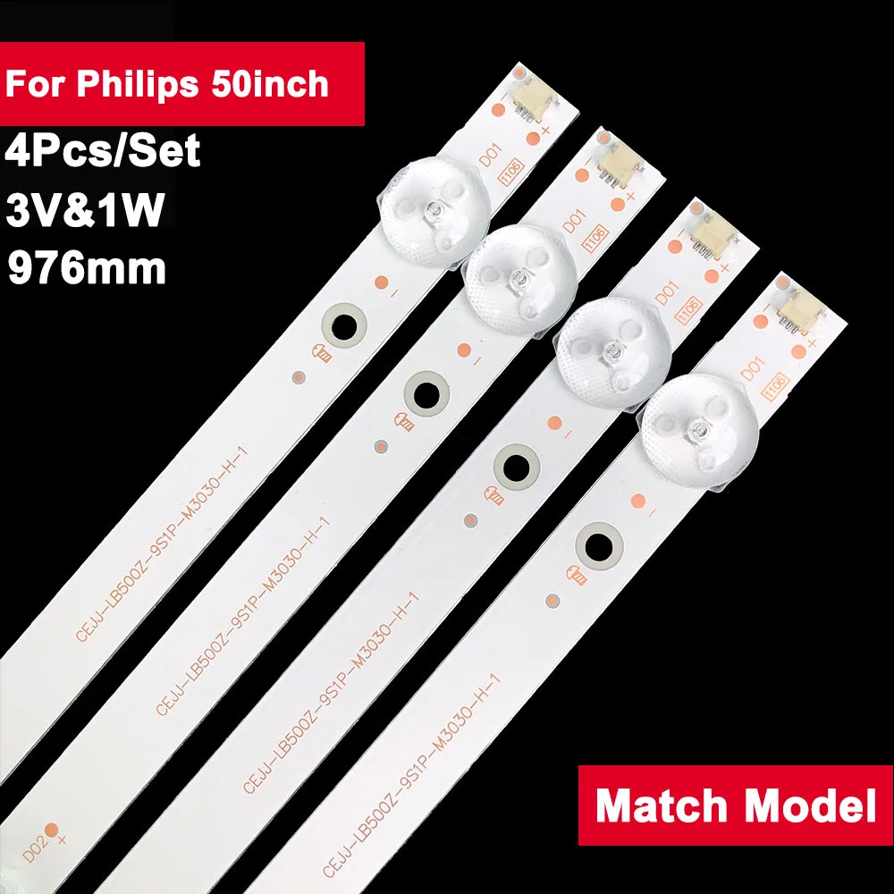 4pcs 976mm TV Backlight Led Strip For Philips 50inch M08-TP50030-0801N 50PUF6112/T3 PUF6013/T3 TV Repair Spare Parts 960mm 4pcs tv led backlight for hisense 50inch hd500s1u51 lb50095 h50a6250uk 50r6040e h50a6140 h50a6100 hz50a57 hz50a66e